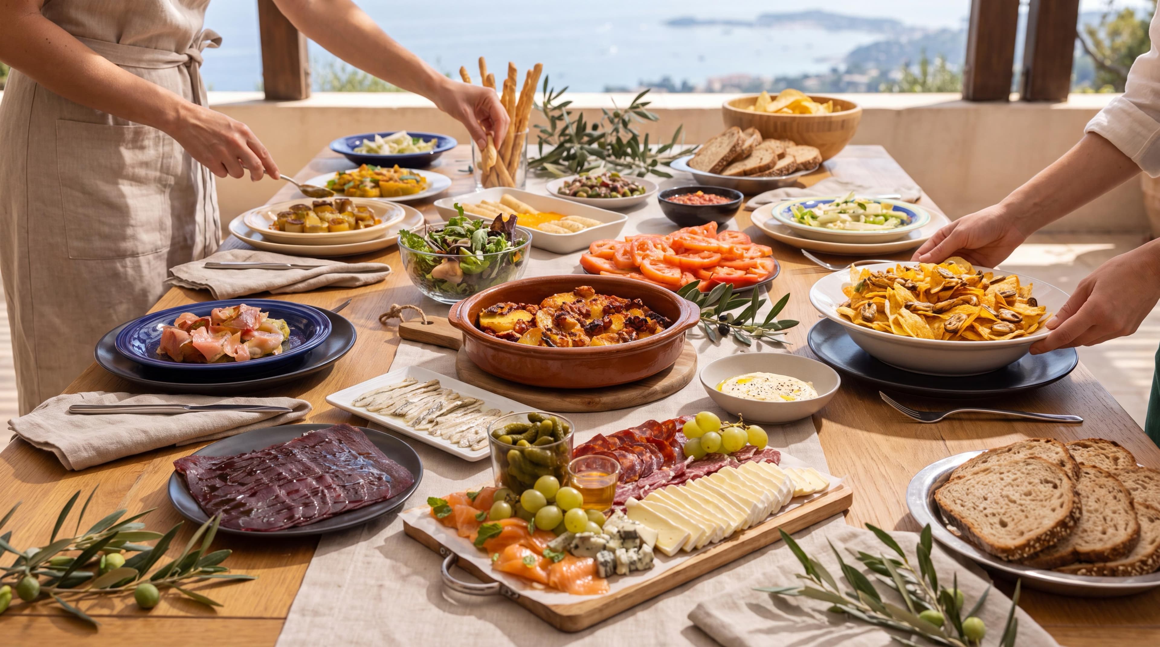 A long table set for a Mediterranean dinner on the French Riviera
